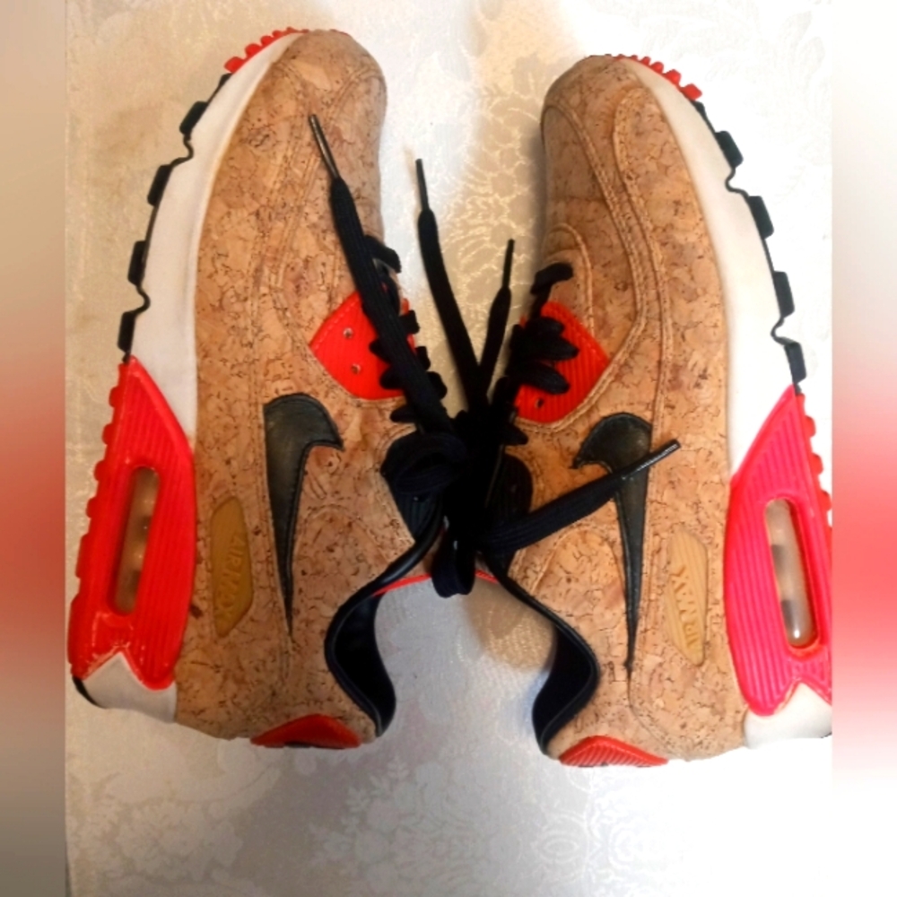 NIKE Air Max Brown/Beige/Tan Cork Print With Red & Orange Women's 6.5